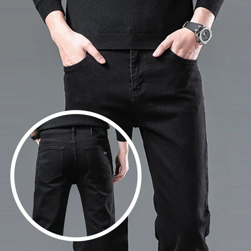 Men Casual Stretch Jeans Male 2025 New Fashion Classic Business Straight Leg Smoke Gray Work Denim Trousers Brand Clothing